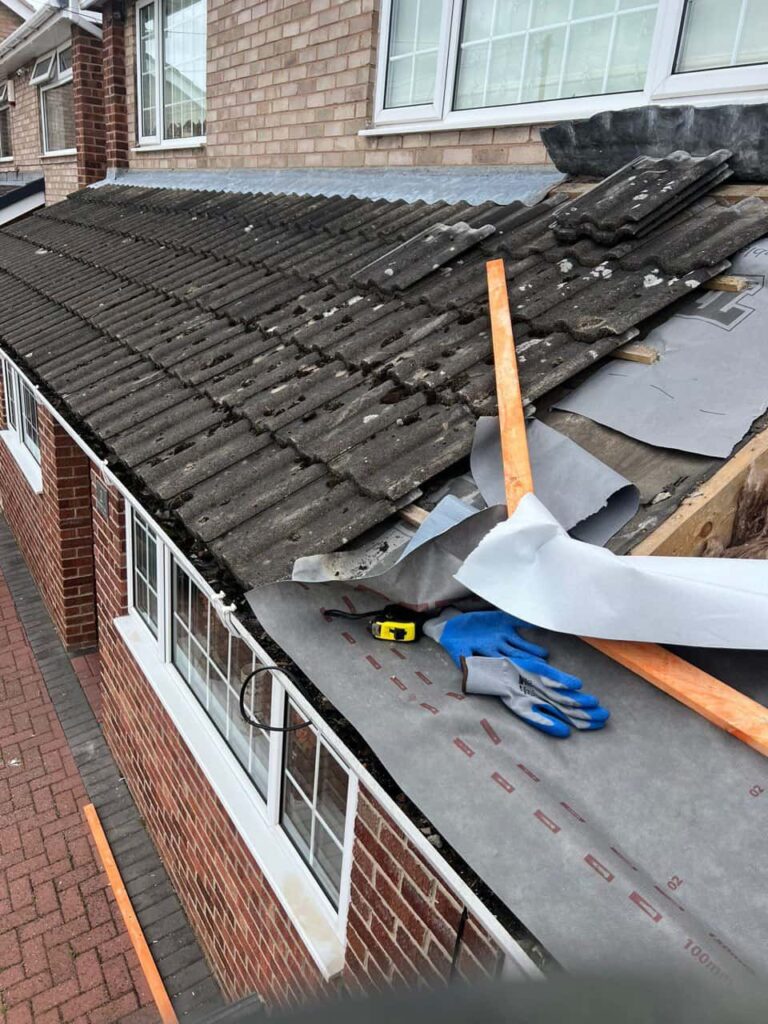 This is a photo of a pitched roof which is being repaired. The existing roof was leaking badly. Works carried out by Edenbridge Roofing Repairs